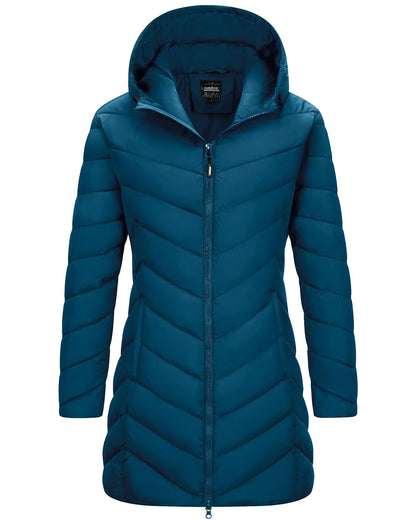 Outdoor Ventures Women's Long Hooded Lightweight Puffer Coat Quilted Insulated Winter Jacket
