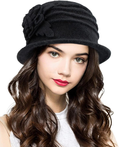 Round Cloche Hat for Women Vintage Wool 1920s Cloche Winter Hat