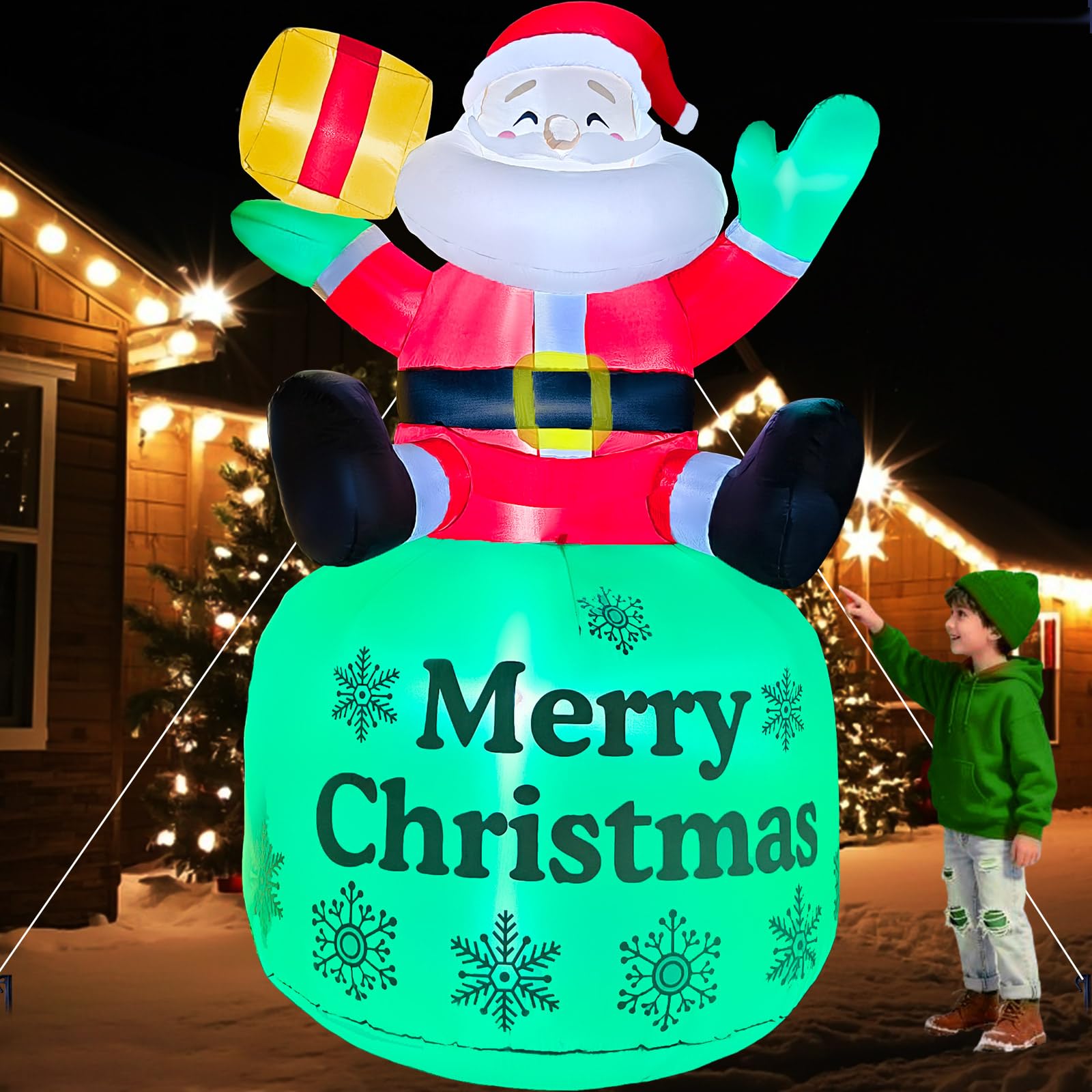 2025 Christmas Inflatable Santa 6FT Holding Sign Santa Claus Christmas Inflatables Outdoor Decorations Xmas Santa Blow Up Yard Decor with 8 Built-in LEDs for Holiday Party Yard Garden Lawn Decor