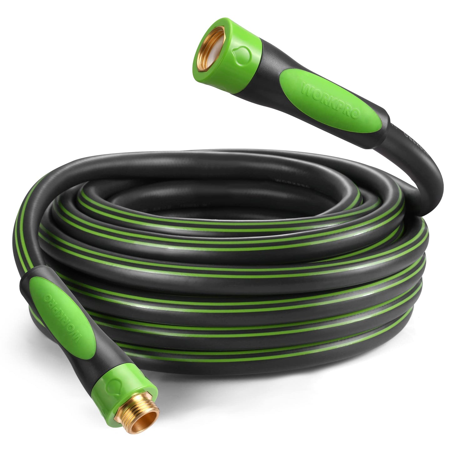 WORKPRO Hybrid Garden Hose 5/8 in.x 100ft, Water Hose Heavy Duty, Flexible, Lightweight Hybrid Rubber Hose with Rotary Handle, 3/4" Solid Brass Fittings, Outdoor Watering Hose for Lawn, Garden & Yard