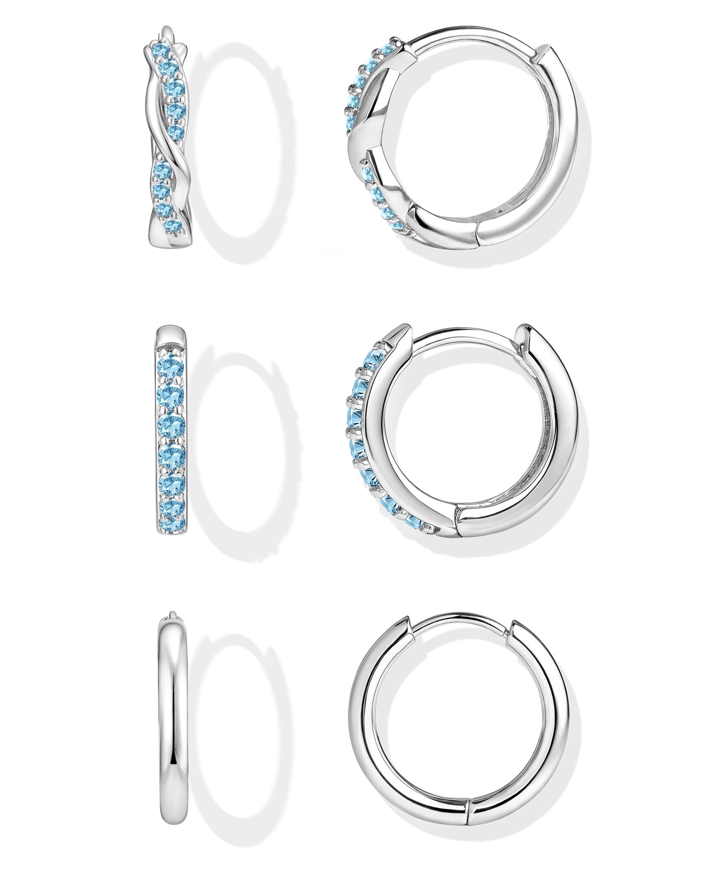 Inerney Gold Huggie Hoop Earrings Set for Women, Dainty Small Sterling Silver Earring Stacks Hypoallergenic Jewelry for Multiple Piercings, Trendy Twisted Cute Cartilage Hoops Birthstone Gift 3 Pairs