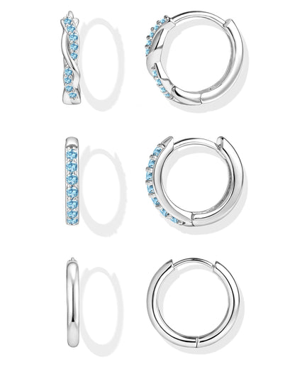 Inerney Gold Huggie Hoop Earrings Set for Women, Dainty Small Sterling Silver Earring Stacks Hypoallergenic Jewelry for Multiple Piercings, Trendy Twisted Cute Cartilage Hoops Birthstone Gift 3 Pairs