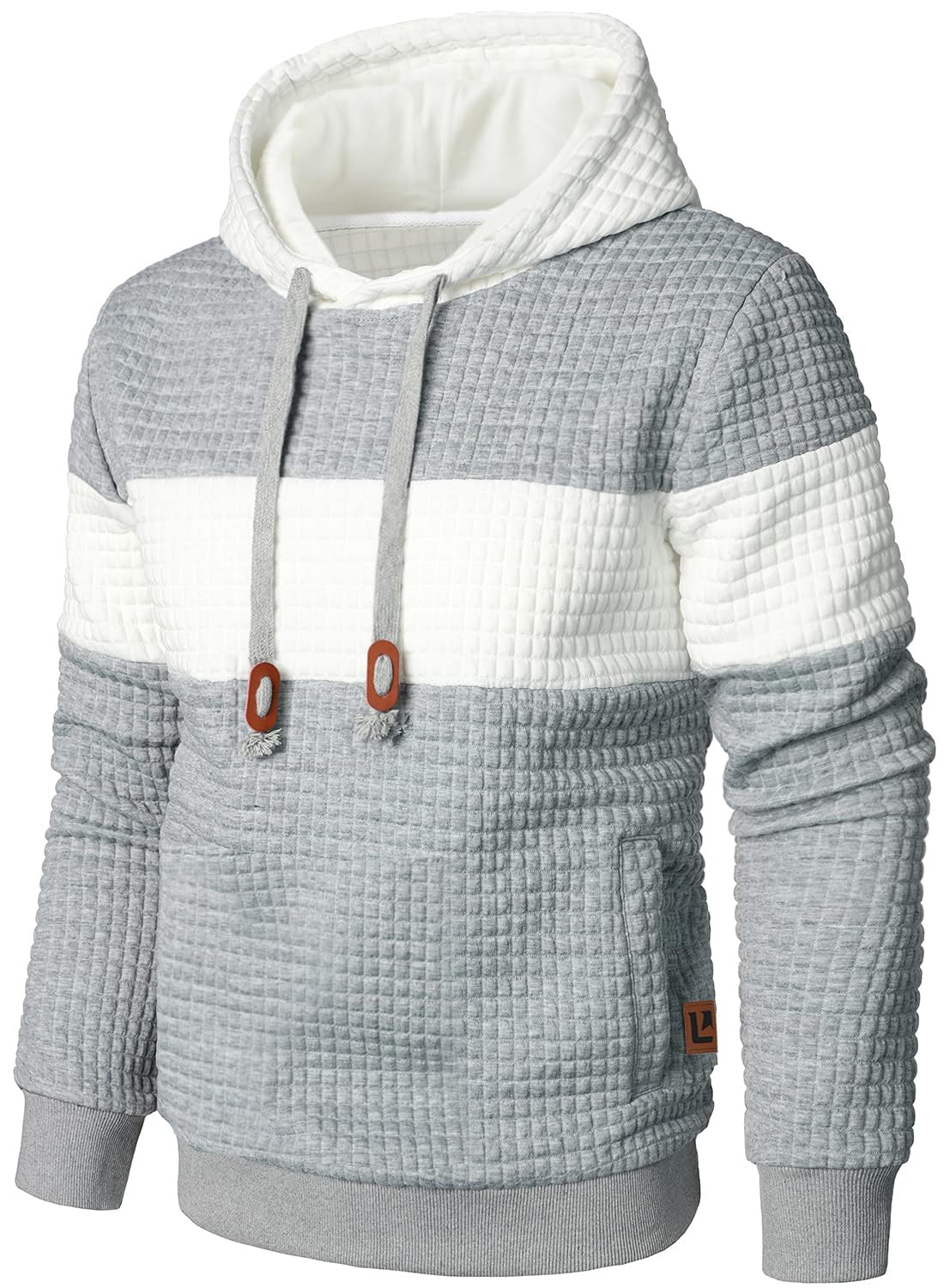 Men’s Sweatshirts Long Sleeve Pullover Patchwork Plaid Jacquard Hoodie Casual Drawstring Hoody Top