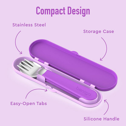 Bentgo® Kids Stainless Steel Utensil Set - Reusable Fork, Spoon & Storage Case - High-Grade BPA-Free Stainless Steel, Easy-Grip Handles, Dishwasher Safe for School Lunch, Travel & Outdoors (Purple)