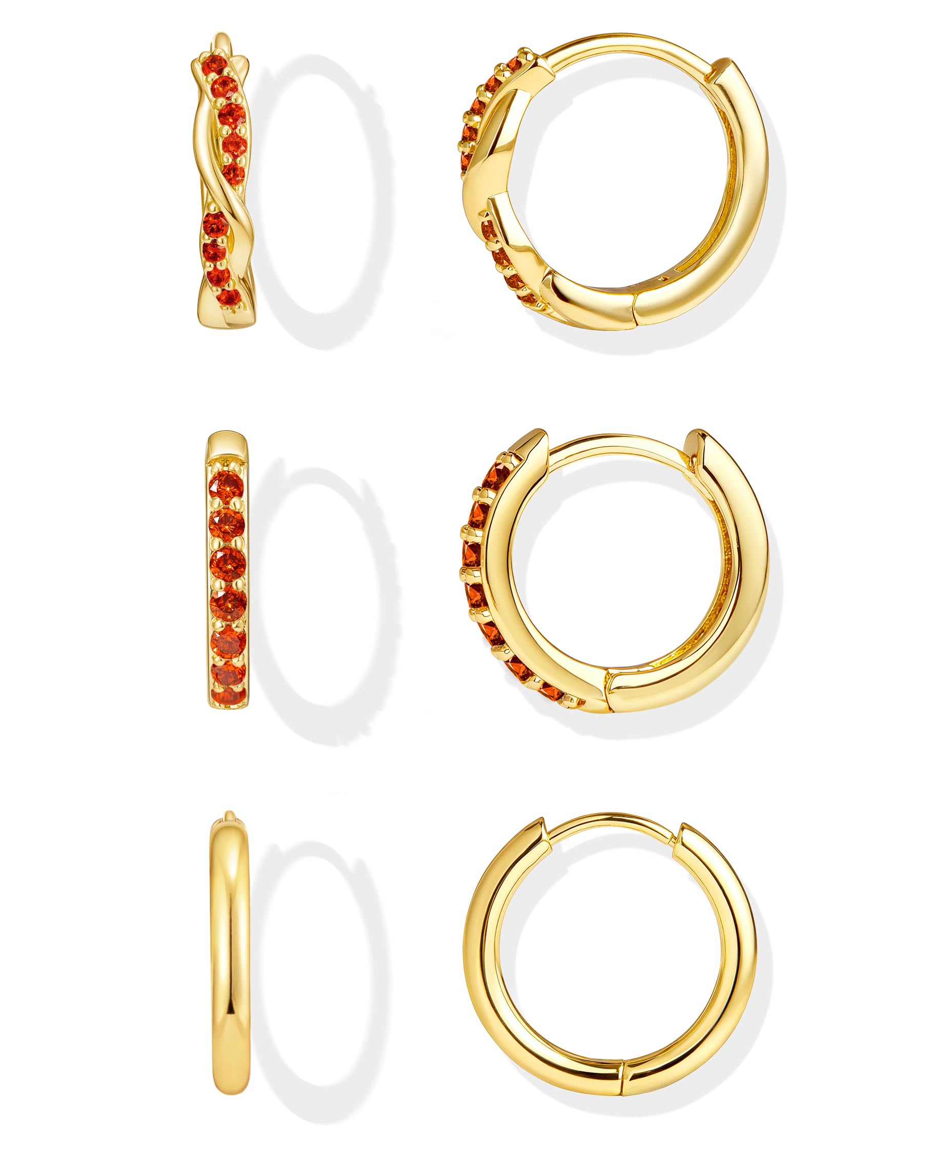 Inerney Gold Huggie Hoop Earrings Set for Women, Dainty Small Sterling Silver Earring Stacks Hypoallergenic Jewelry for Multiple Piercings, Trendy Twisted Cute Cartilage Hoops Birthstone Gift 3 Pairs