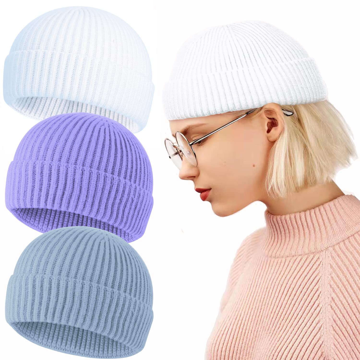 ROYBENS Swag Wool Knit Cuff Short Fisherman Beanie for Men Women, Winter Warm Hats