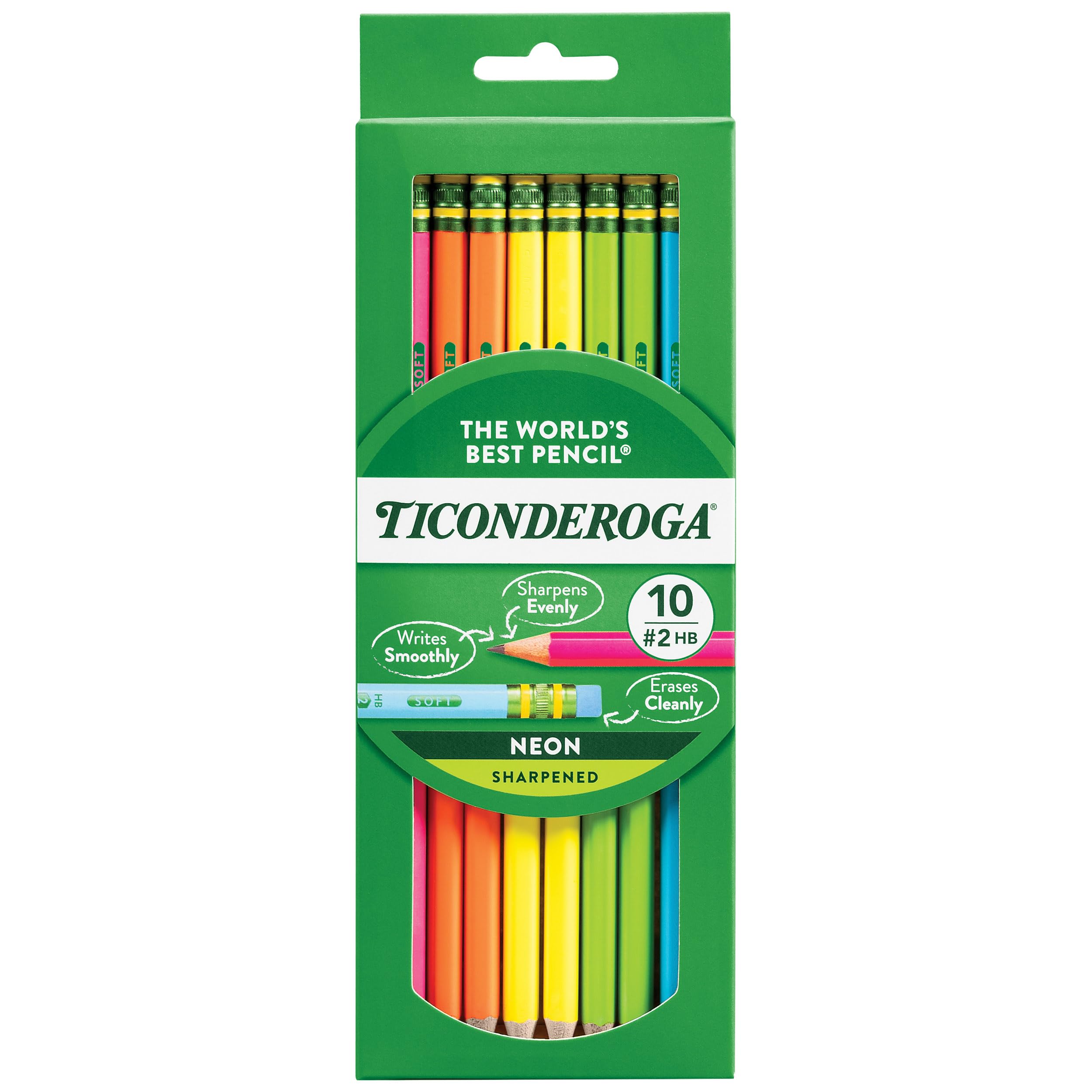Ticonderoga Wood-Cased Pencils, Pre-Sharpened, 2 HB Soft, Pastel Colors, 18 Count