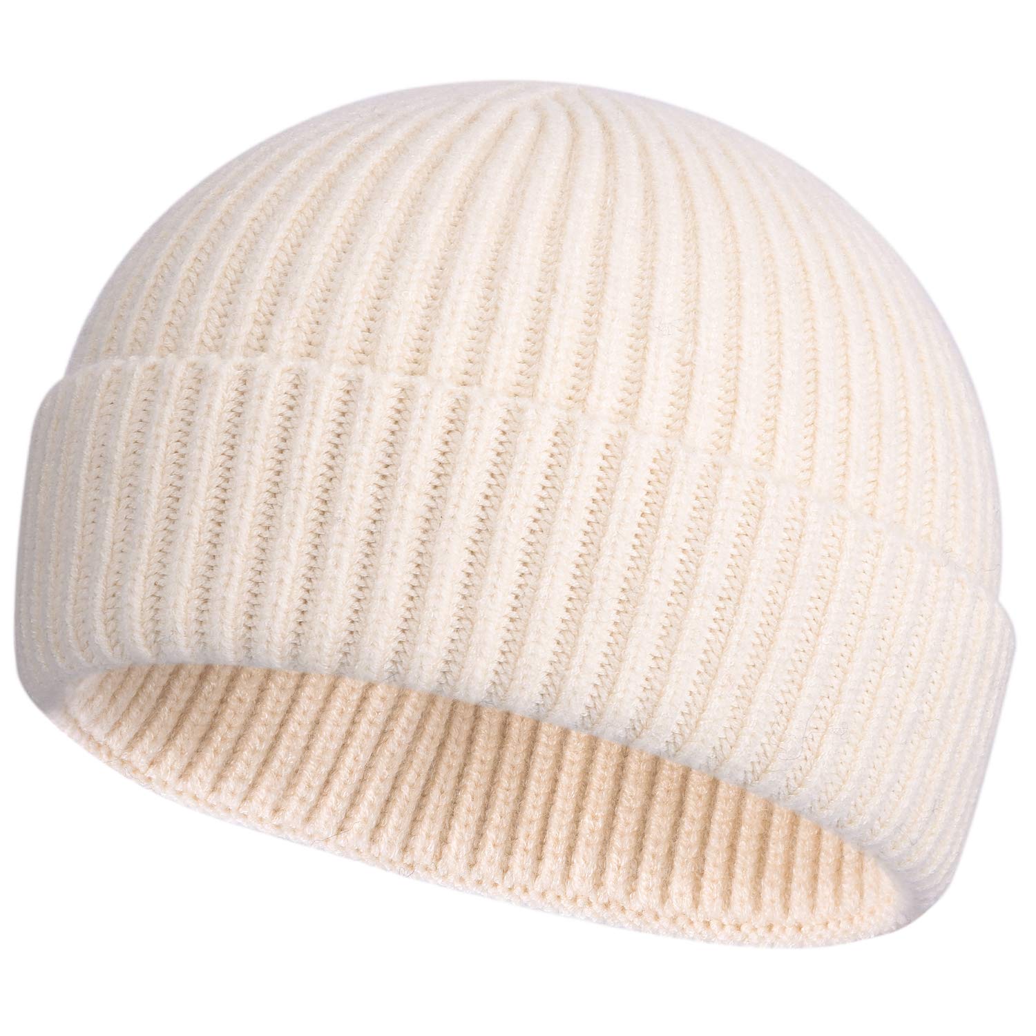 ROYBENS Swag Wool Knit Cuff Short Fisherman Beanie for Men Women, Winter Warm Hats