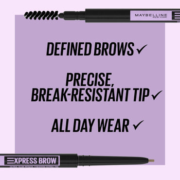 Maybelline Express Brow Ultra Slim Eyebrow Makeup, Brow Pencil with Precision Tip and Spoolie for Defined Eyebrows, Soft Brown, 1 Count