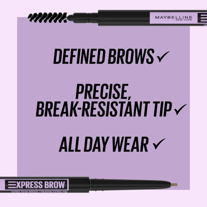 Maybelline Express Brow Ultra Slim Eyebrow Makeup, Brow Pencil with Precision Tip and Spoolie for Defined Eyebrows, Soft Brown, 1 Count