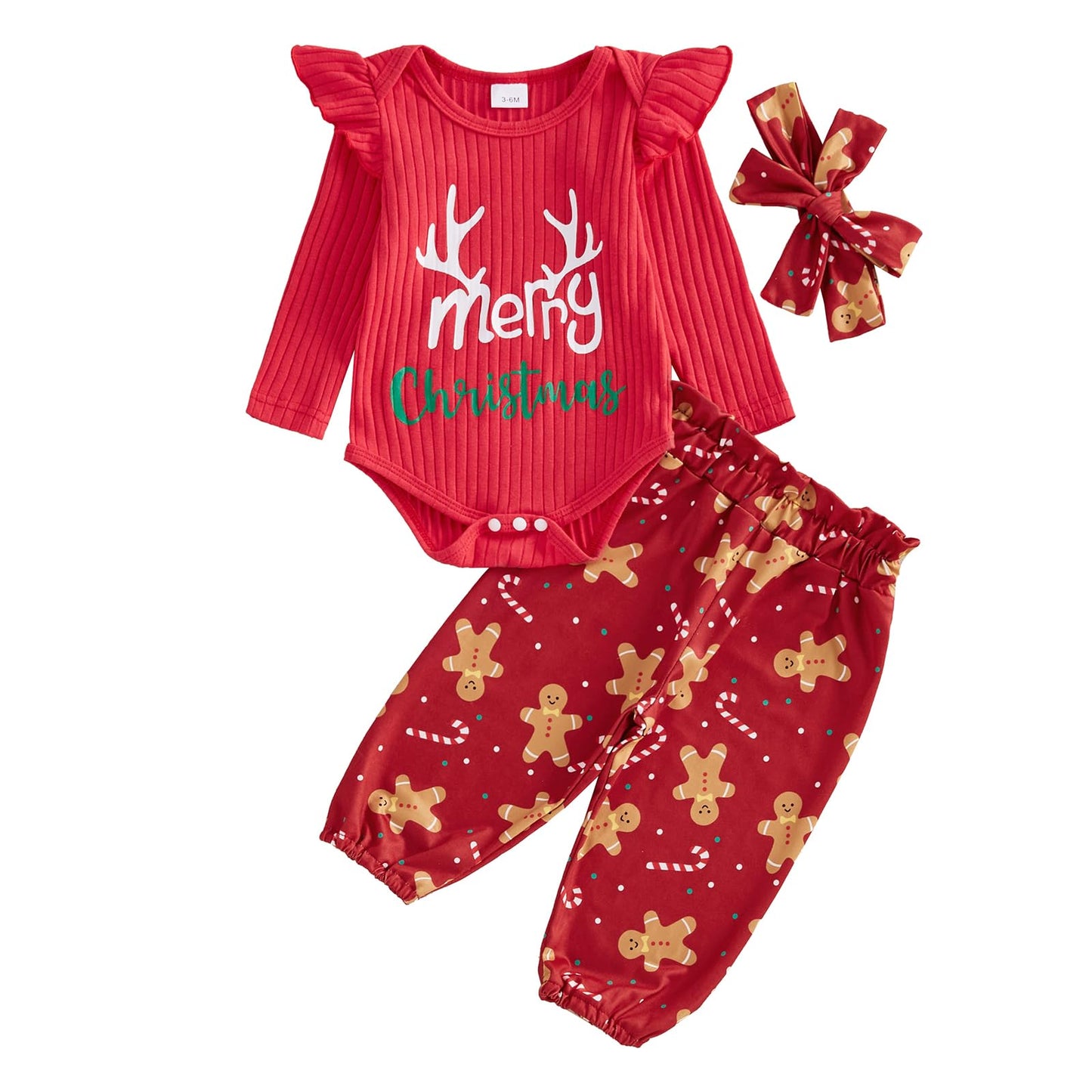 Baby Girl My 1st Christmas Outfits Letter Long Sleeve Romper Tops+Bell Bottom Pants+Headband 3 Pcs Clothes Set