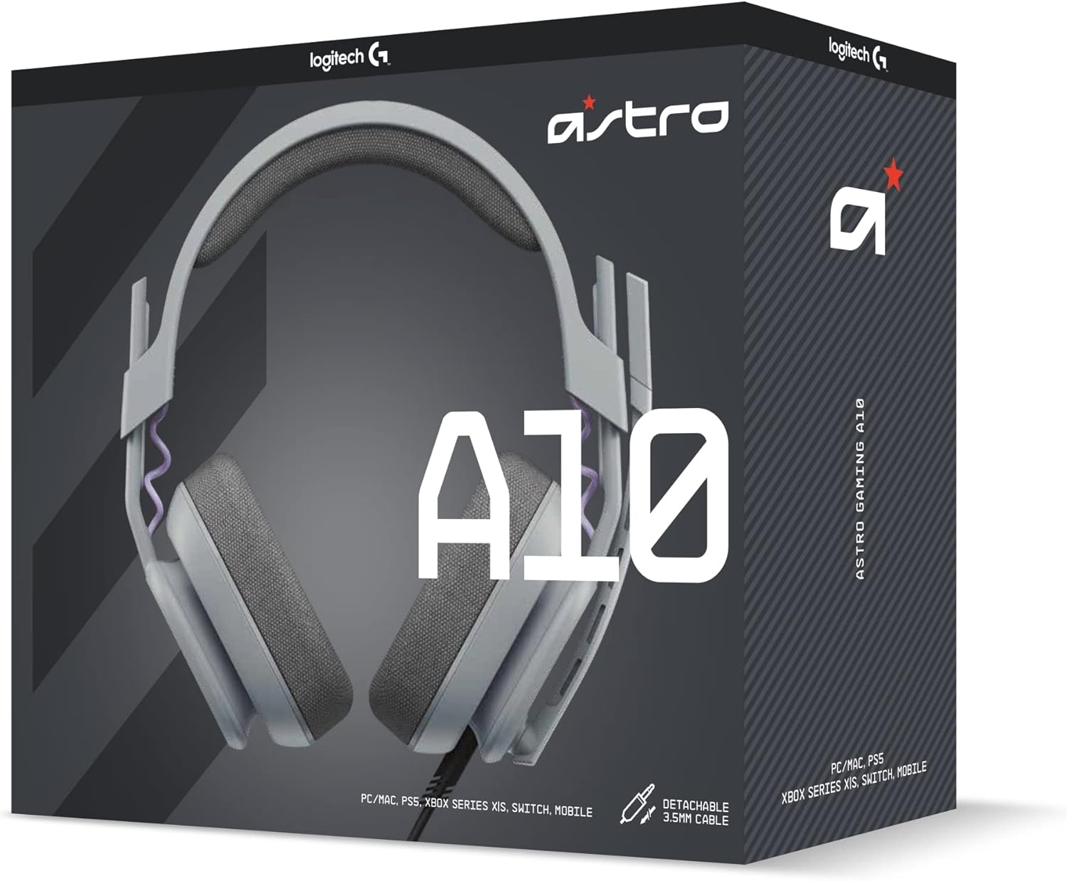 Logitech G Astro A10 Gen 2 Cross-Platform Wired Gaming Headset for PlayStation 5/4, Xbox S|X, Nintendo Switch, PC: 3.5mm Headphone Jack, 32mm Drivers, Flip-to-Mute Mic, Over-Ear - Grey