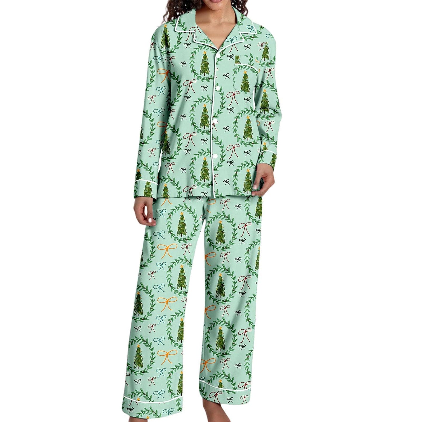 Christmas Pajamas for Women,Button up Long Sleeve Pajama Set Casual Soft Cute Xmas Print Pjs Sleepwear 2025