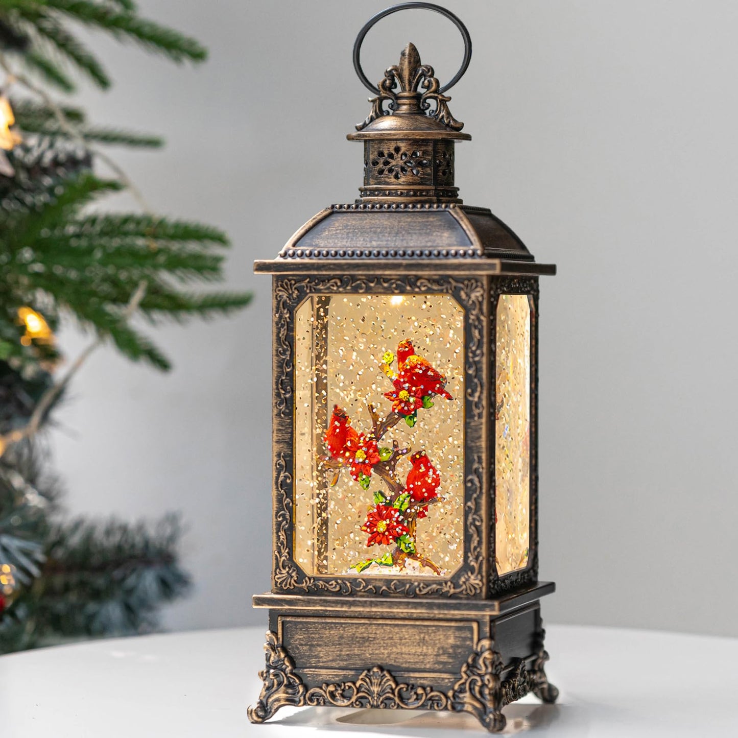 Christmas Snow Globe Swirling Glittering Nativity Scene with Music, USB Lined/Battery Operated Lighted Water Lantern for Christmas Festival Decoration Gifts