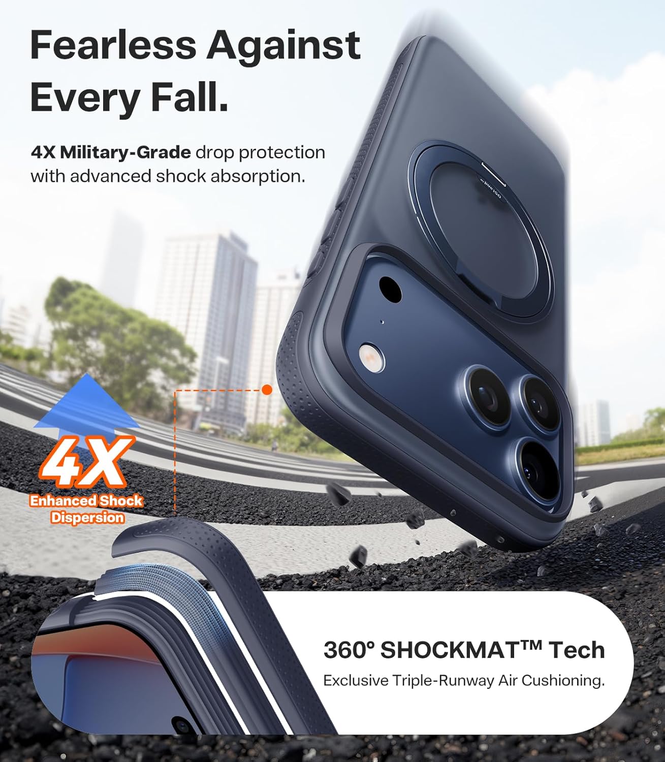 TORRAS 360 Magnetic Stand for iPhone 17 Pro Max Case, [Fit for MagSafe] [4X Military-Grade Protection] Slim Case for iPhone 17 Pro Max, 6.9", Translucent Deep Blue, Ostand O3 Fitness Series