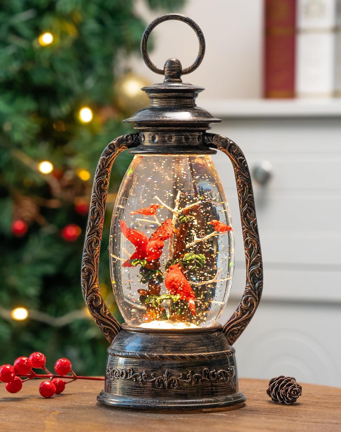 Christmas Snow Globe Swirling Glittering Nativity Scene with Music, USB Lined/Battery Operated Lighted Water Lantern for Christmas Festival Decoration Gifts