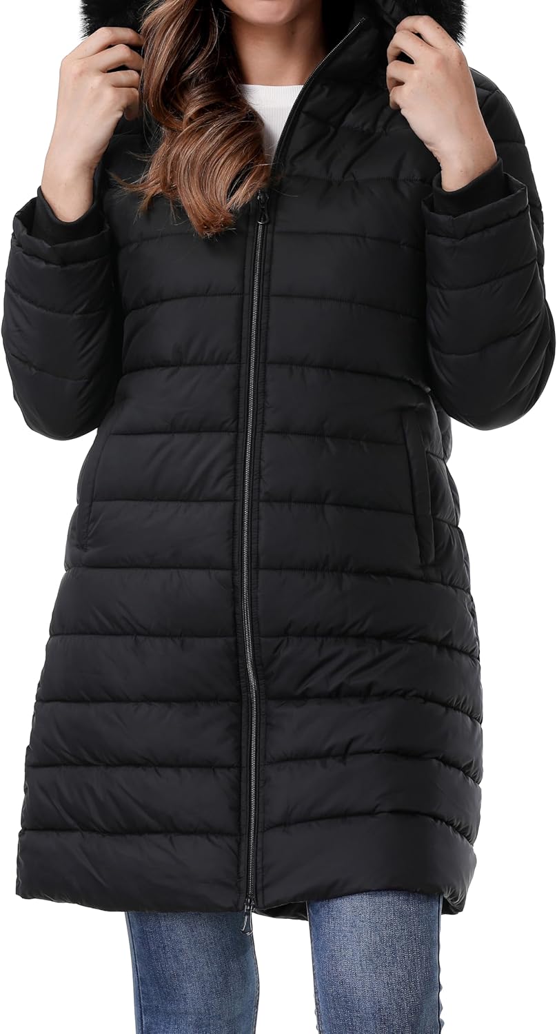 GOLDLADIES Women's Waterproof Long Down Jacket,Warm Winter Hooded Puffer Coat Thickened for Hiking Outdoor