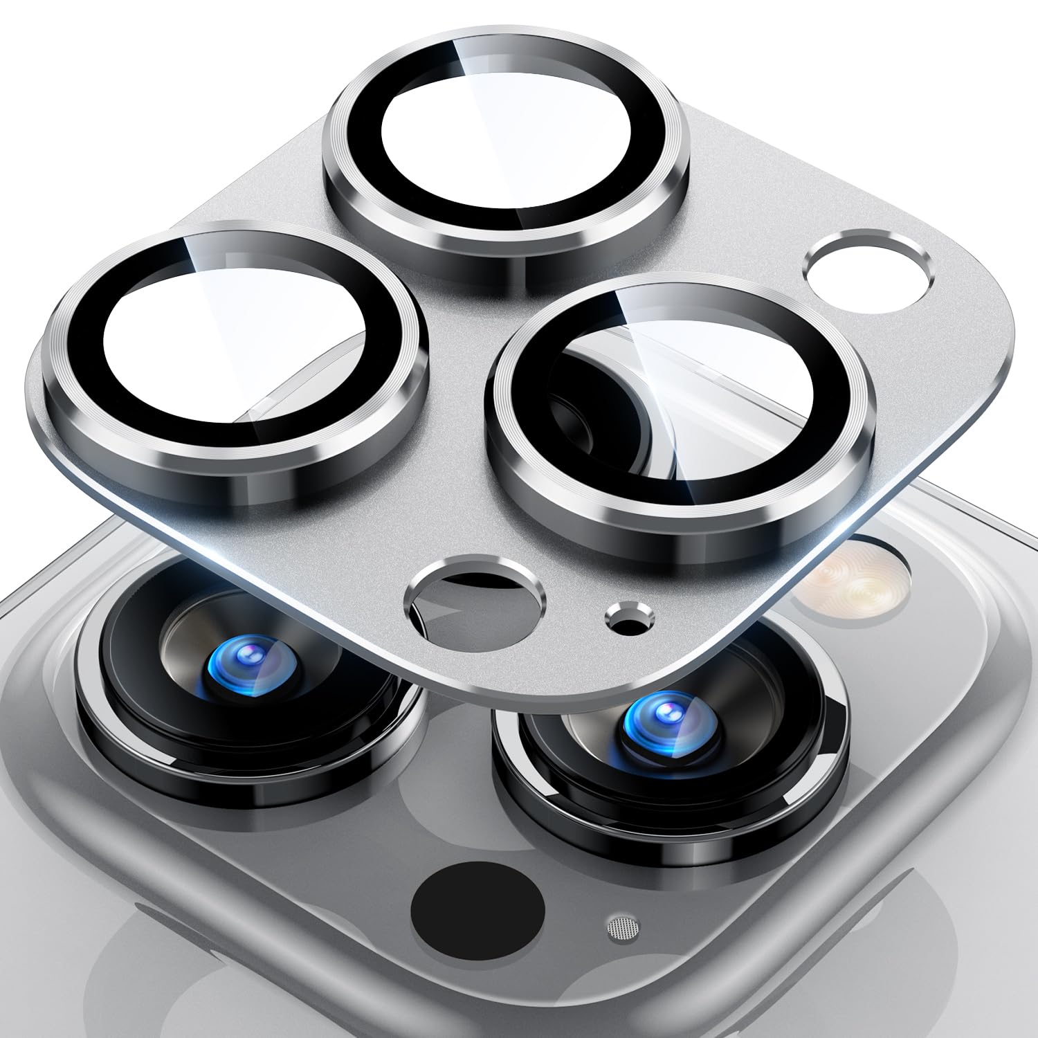 Uyiton Compatible with iPhone 17 Pro Max Camera Lens Protector - [Not Easy to Break][Strong Adsorption][Case-Friendly] Metal Tempered Glass Rear Camera Screen Cover - Deep Blue