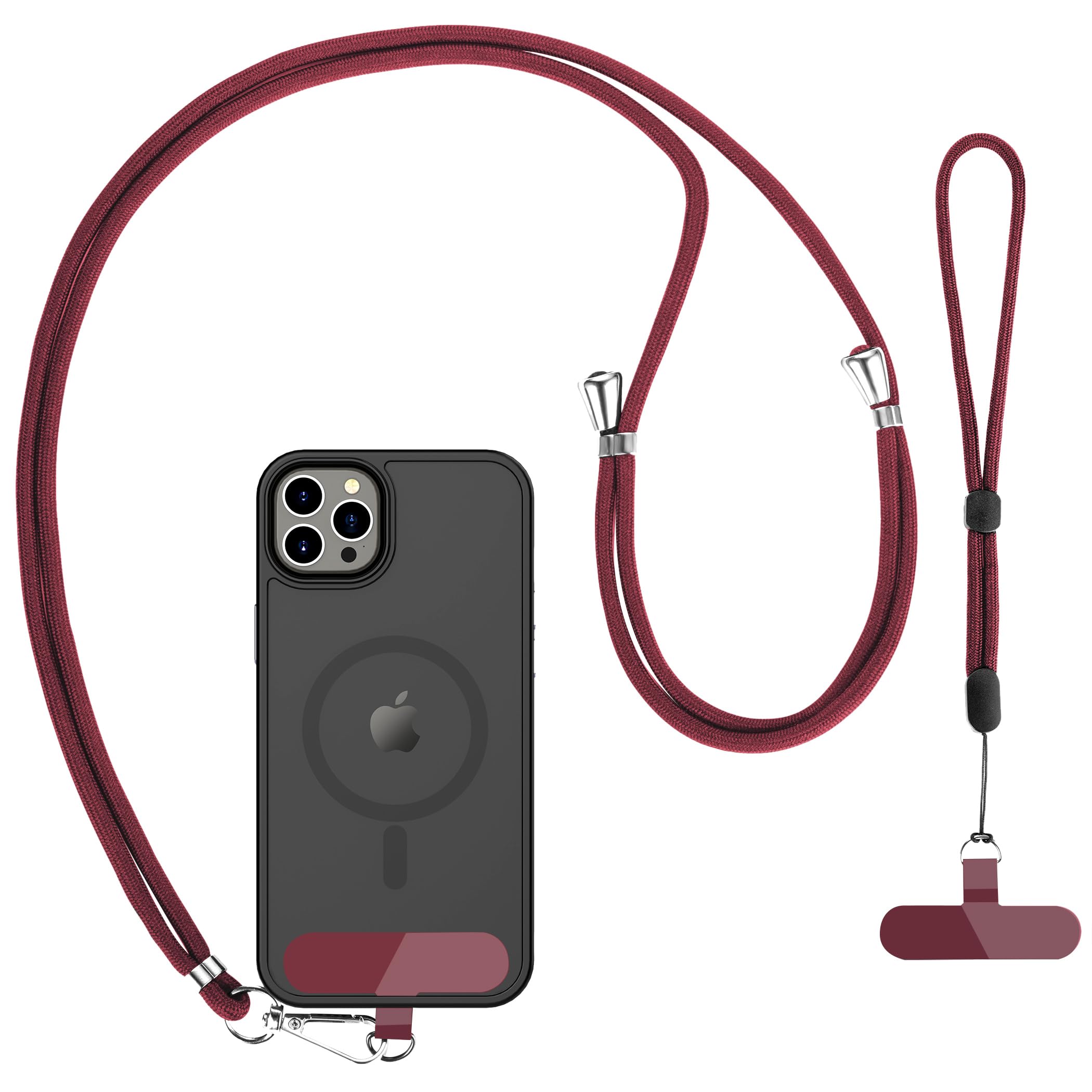 CACOE Cell Phone Lanyard 2 Pcs-1 Pcs Adjustable Neck Strap,1 Pcs Wrist Strap,2 Pcs Pads,Universal Crossbody,Multifuctional Compatible with Most Smartphones(Black)