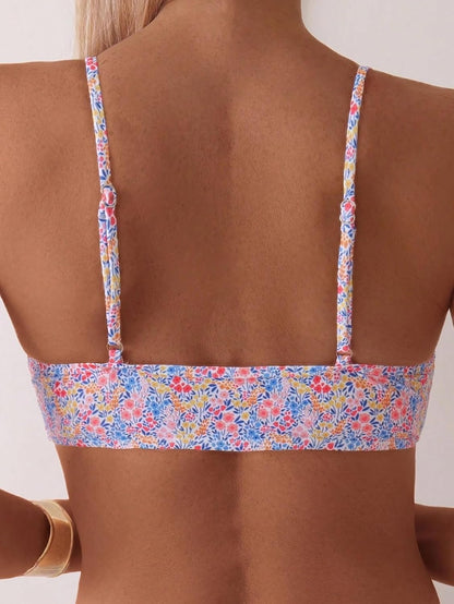 Limeeke Women's Bikini Sets Ditsy Floral Print Ruched Two Piece Swimsuits Spaghetti Strap Swim Bathing Suit 2025