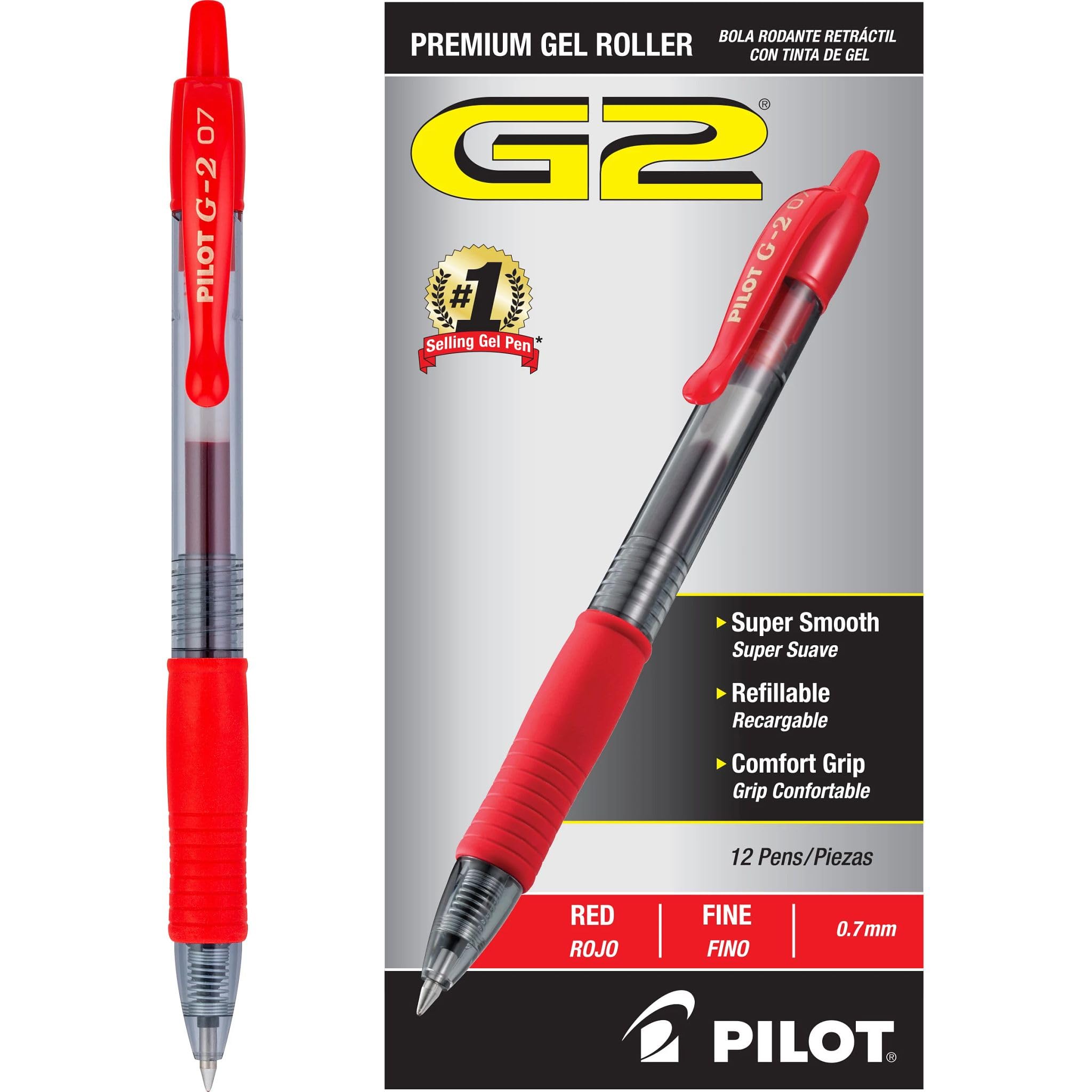 Pilot G2 Premium Gel Roller Pens 0.7, Fine Point Smooth Writing Pens Black, Pack of 12