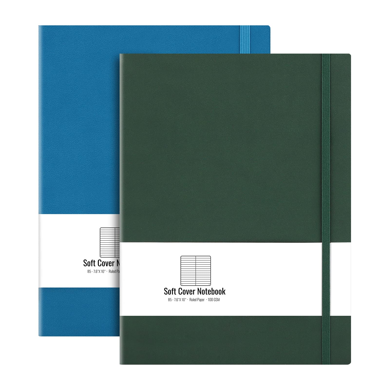 B5 College Ruled Notebook Softcover Journals(2-Pack)- AHGXG Large Composition Notebook 7.6 x 10 inch with Thick 100gsm Lined Paper, Total 408 Numbered Pages, Black Black