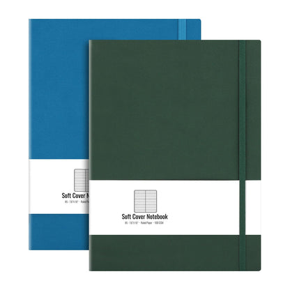 B5 College Ruled Notebook Softcover Journals(2-Pack)- AHGXG Large Composition Notebook 7.6 x 10 inch with Thick 100gsm Lined Paper, Total 408 Numbered Pages, Black Black