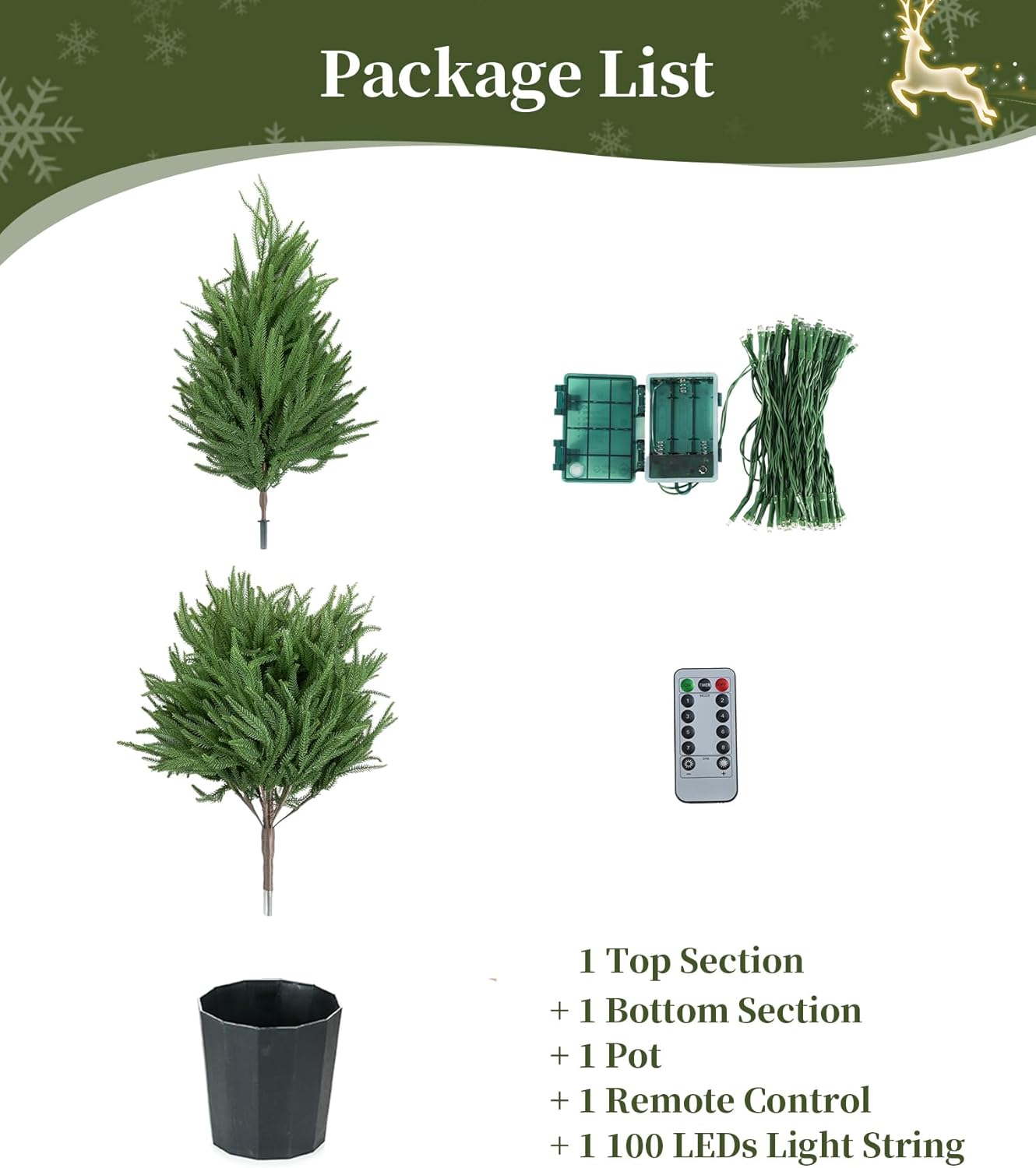 BLOSMON Outdoor Christmas Trees for Porch: 4 Ft Norfolk Pine Tree with 100 LED Lights Remote Control Timer 8 Lighting Modes - Small Artificial Cypress Trees Indoor Table Top Decor