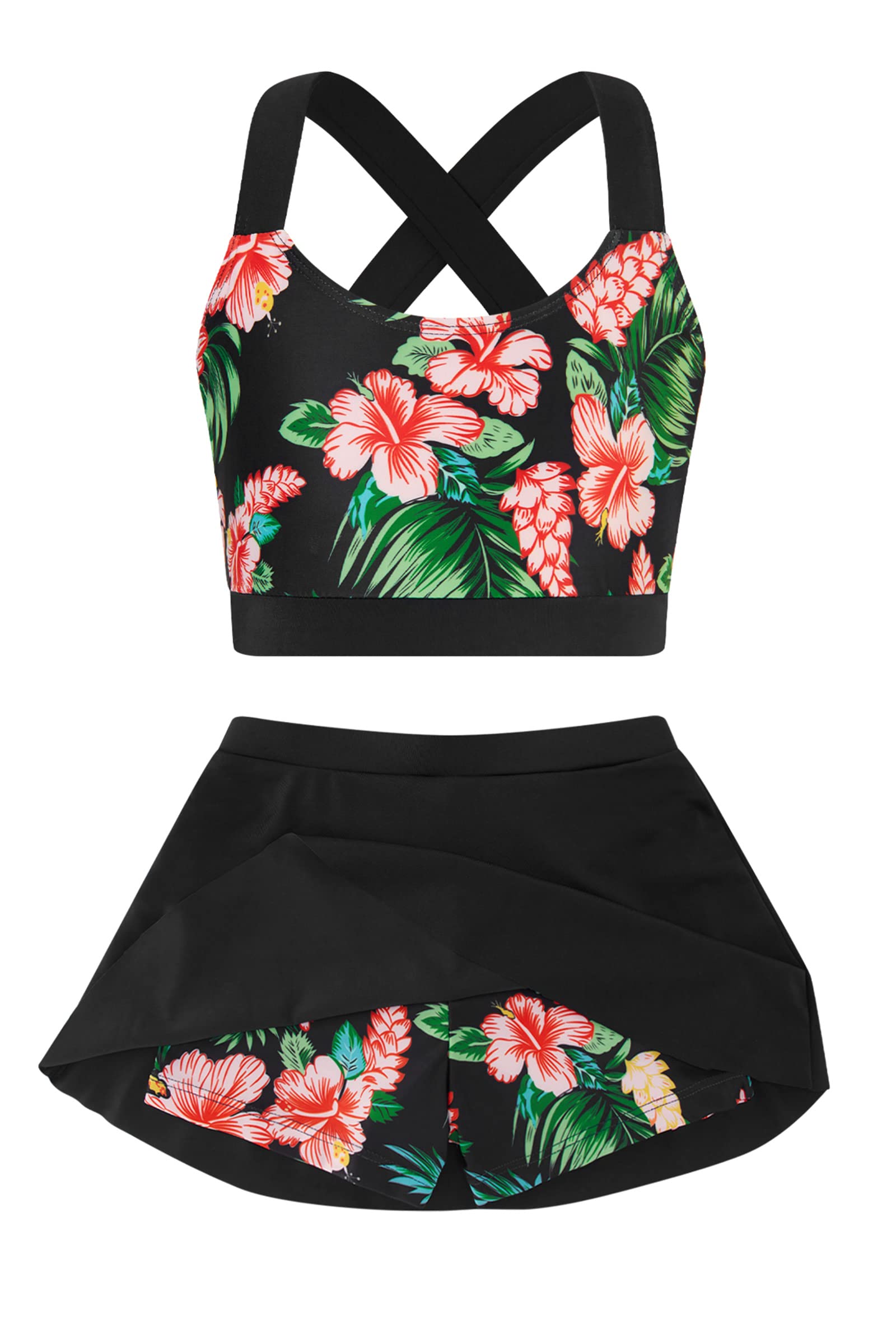 Cutemile Little Girls Two Piece Tankini Swimsuit Summer Boyshort Bathing Suit Beach Rash Guard Swimwear 6-13 Years