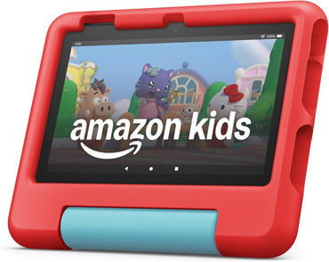 Amazon Fire 7 Kids tablet (newest model) ages 3-7. Top-selling 7" kids tablet on Amazon. Includes 6 months of ad-free and exclusive content, easy parental controls, 10-hr battery, 16 GB, Red