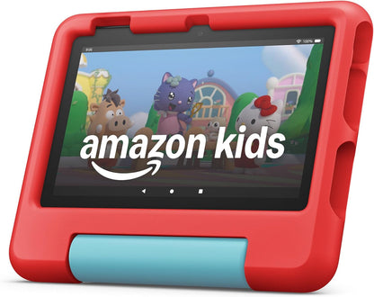 Amazon Fire 7 Kids tablet (newest model) ages 3-7. Top-selling 7" kids tablet on Amazon. Includes 6 months of ad-free and exclusive content, easy parental controls, 10-hr battery, 16 GB, Red