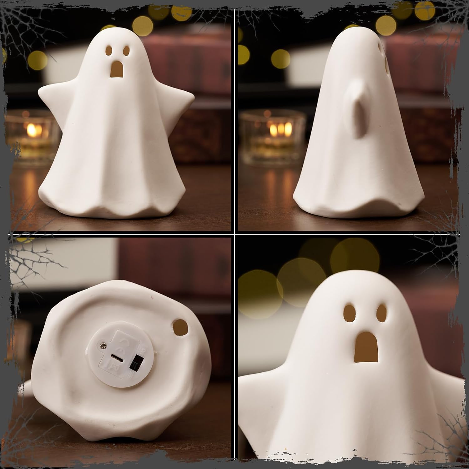 Light Up Ghost Halloween Decor, 5" Cute Halloween Decorations Indoor, 3PCS LED Ceramic Ghost for Halloween Table, Desk, Tray, Shelf, Bedroom Decor, White Spooky Decorative Ghosts Figurines