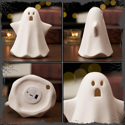 Light Up Ghost Halloween Decor, 5" Cute Halloween Decorations Indoor, 3PCS LED Ceramic Ghost for Halloween Table, Desk, Tray, Shelf, Bedroom Decor, White Spooky Decorative Ghosts Figurines