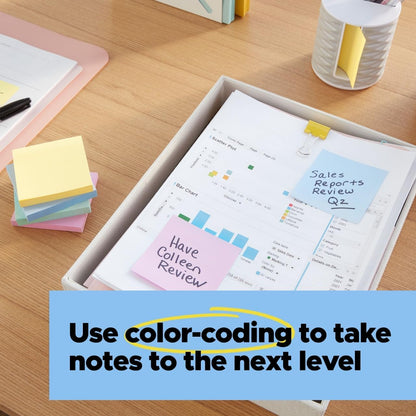 Post-it 100% Recycled Paper Super Sticky Notes, 2X The Sticking Power, 3x3 in, 5 Pads, 70 Sheets/Pad, Wanderlust Pastels Collection (654R-5SSNRP)
