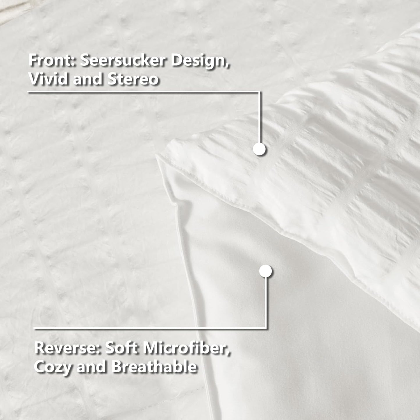 CozyLux Queen Comforter Set White Seersucker 7 Pieces Bed in a Bag Queen Comforter Set with Sheets, Luxury Soft Bedding Set with Down Alternative Comforter, Sheets, Pillowcases & Shams for All Seasons