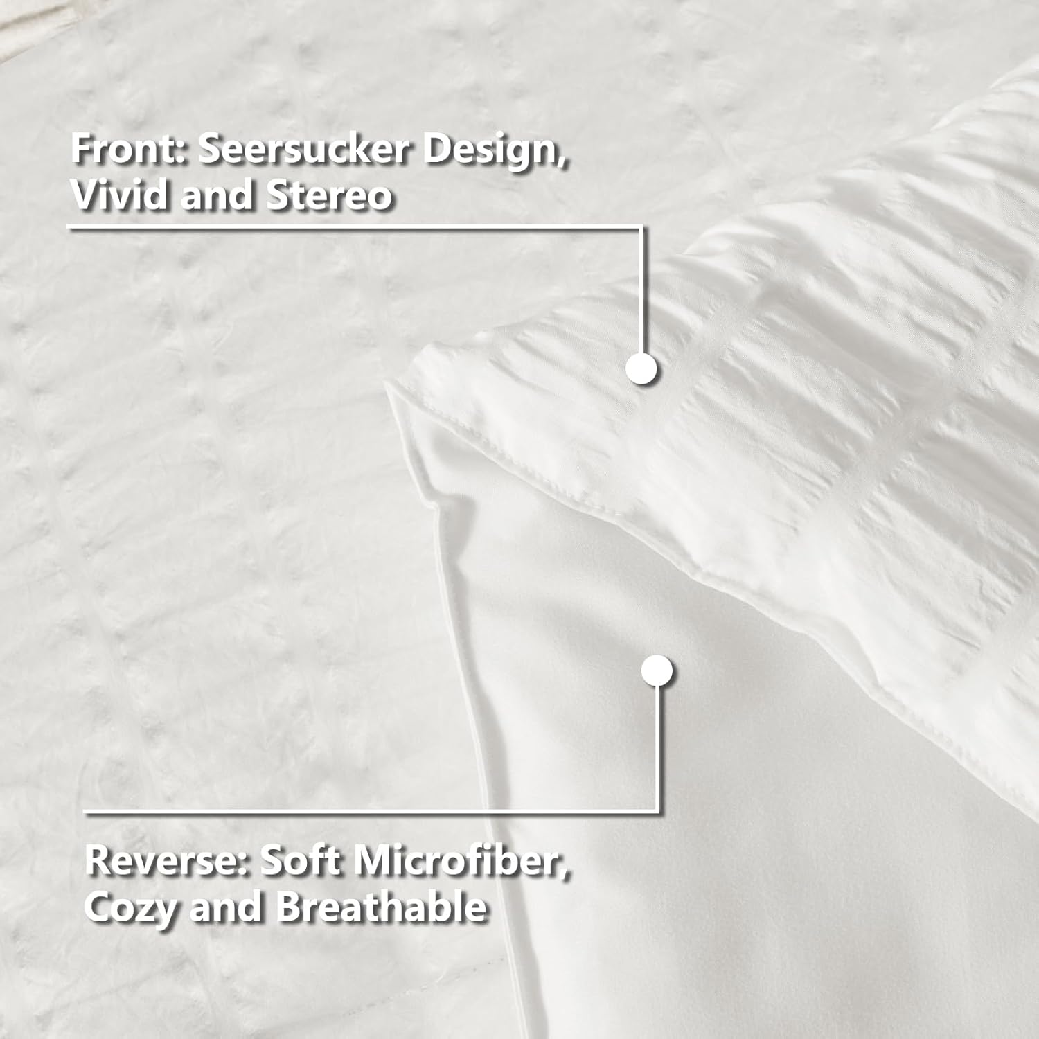 CozyLux Queen Comforter Set White Seersucker 7 Pieces Bed in a Bag Queen Comforter Set with Sheets, Luxury Soft Bedding Set with Down Alternative Comforter, Sheets, Pillowcases & Shams for All Seasons