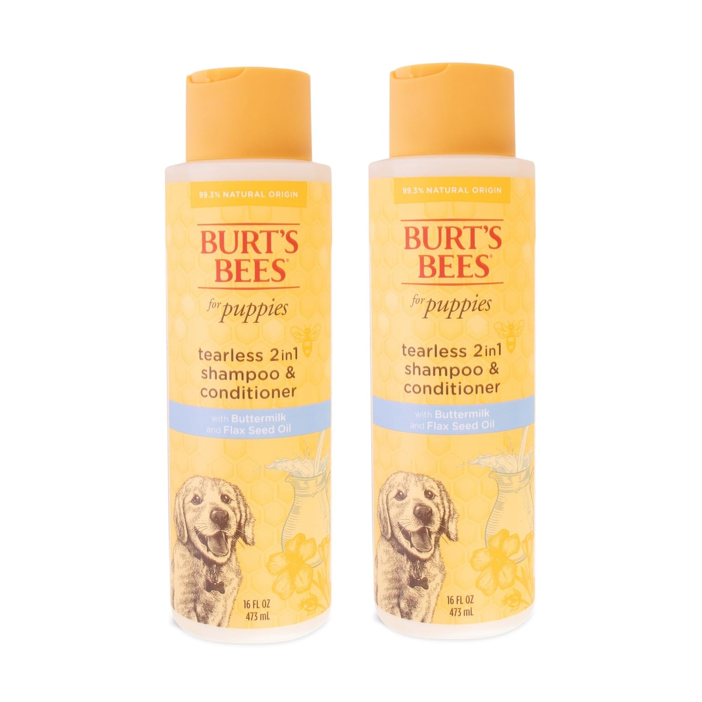 Burt's Bees for Pets Tearless Puppy 2-in-1 Shampoo and Conditioner with Buttermilk and Linseed Oil, 95% Natural Origin Formulas, Shampoo for Puppies - Gentle Puppy Shampoo Tear Free, 16 oz