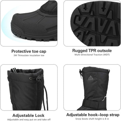 NORTIV 8 Men's Waterproof Winter Snow Boots Insulated Fur Liner Lightweight Outdoor Tall Boots