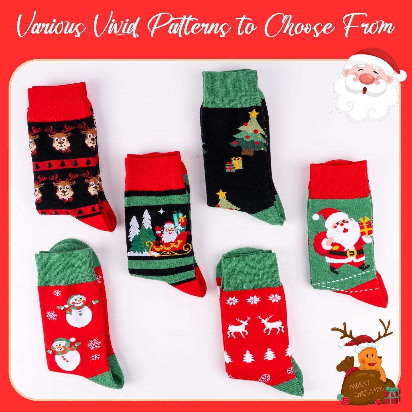 Mens Funny Patterned Christmas Socks for Adults Cute Fun Novelty Cotton Socks for Men