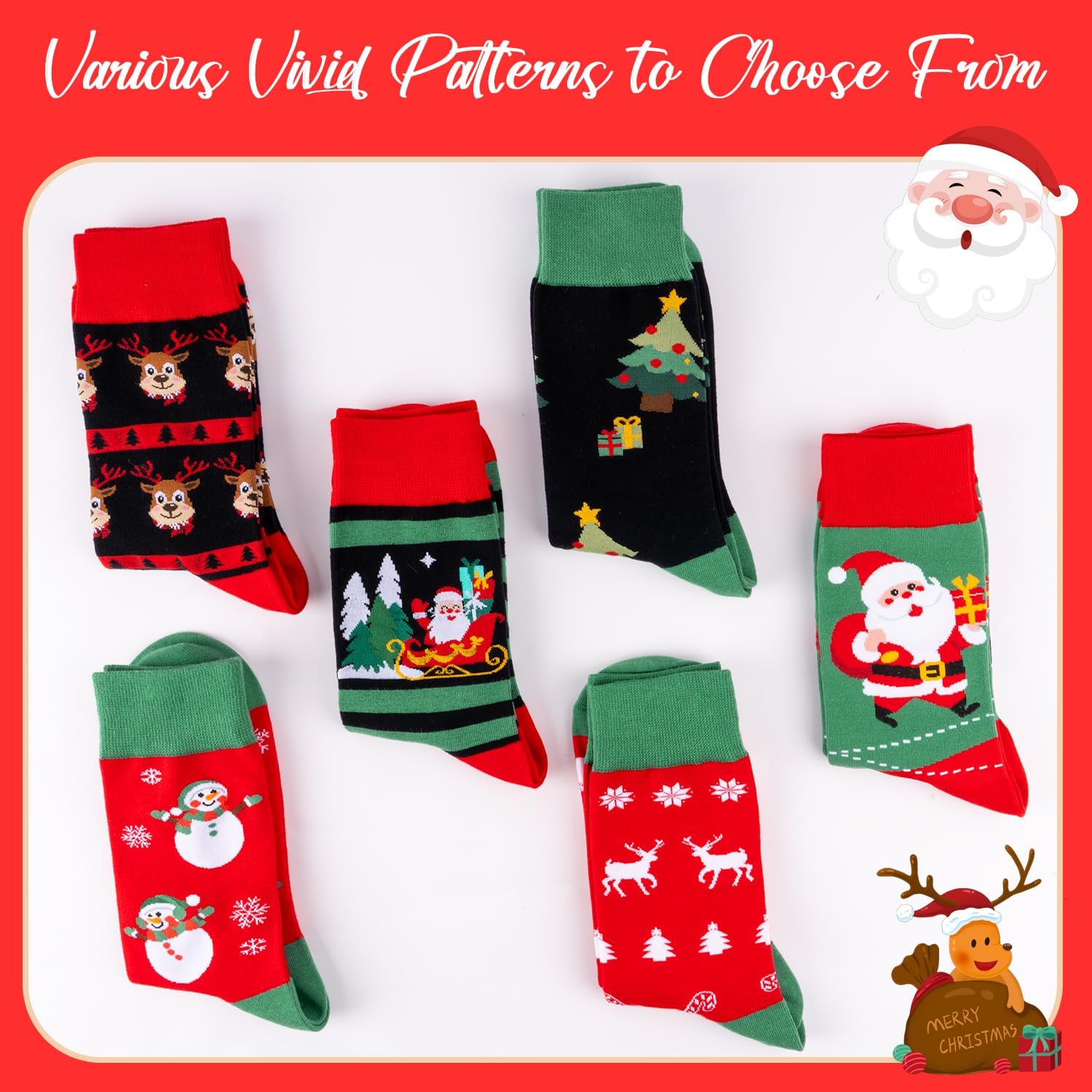 Mens Funny Patterned Christmas Socks for Adults Cute Fun Novelty Cotton Socks for Men