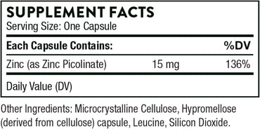 THORNE - Zinc Picolinate 15mg - Highly Absorbable Zinc Supplement - Supports Wellness, Immune System, Eye, Skin, and Reproductive Health* - Gluten-Free, Soy-Free, Dairy-Free - 60 Capsules