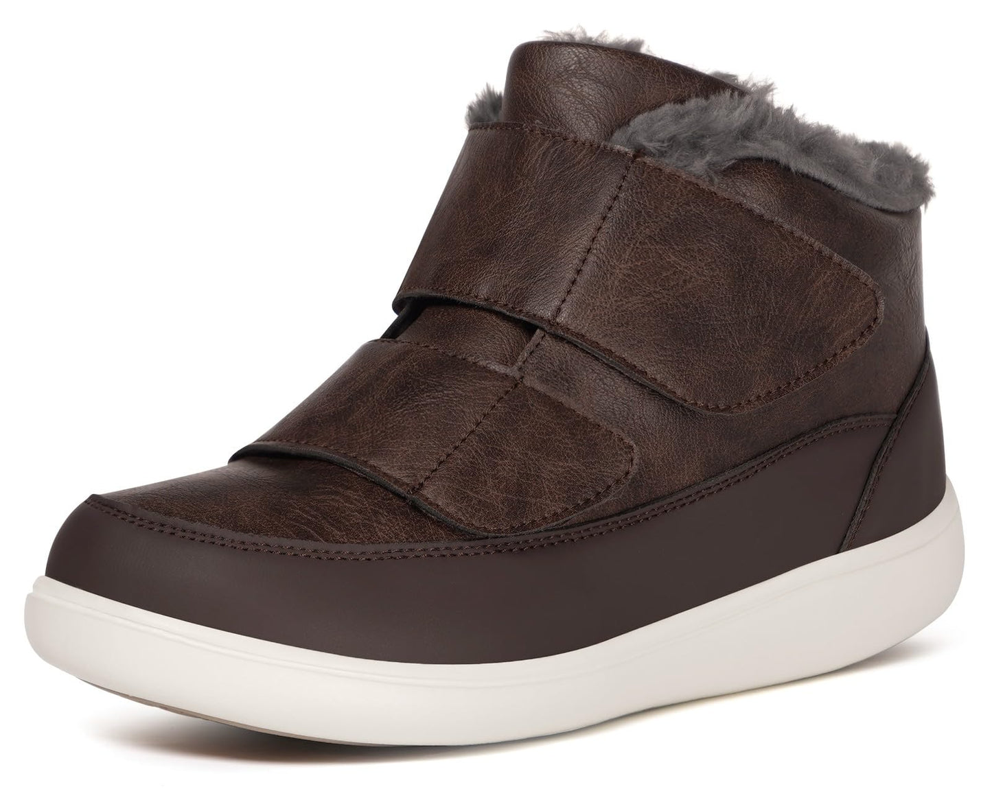 Hsyooes Diabetic Boots for Men Wide Width Winter Snow Boots Adjustable Straps Anti-slip Water Resistant Winter Shoes Warm Fur Lining Diabetic Shoes for Swollen Feet