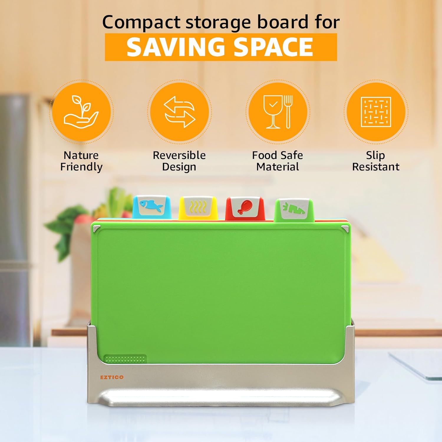 Cutting Board Set: 4-Piece Color-Coded, Non-Slip, BPA-Free, Perfect kitchen essentials for new home, Dishwasher Safe with Premium Scissors and Chopping Board Organizer, Quality kitchen stuff.