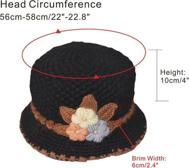 French Thicken Women's Flowers Knitted-Woolen-Hat Fashion Beanie-Hat Lady Crochet-Bucekt-Hat for Winter