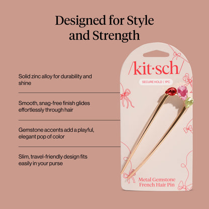 Kitsch Metal French Hair Pin for Women - Elegant Hair Accessories, Ideal for Buns & French Twist, Designed for a Secure, Comfortable Fit | Ideal Gifts for Women - Hematite