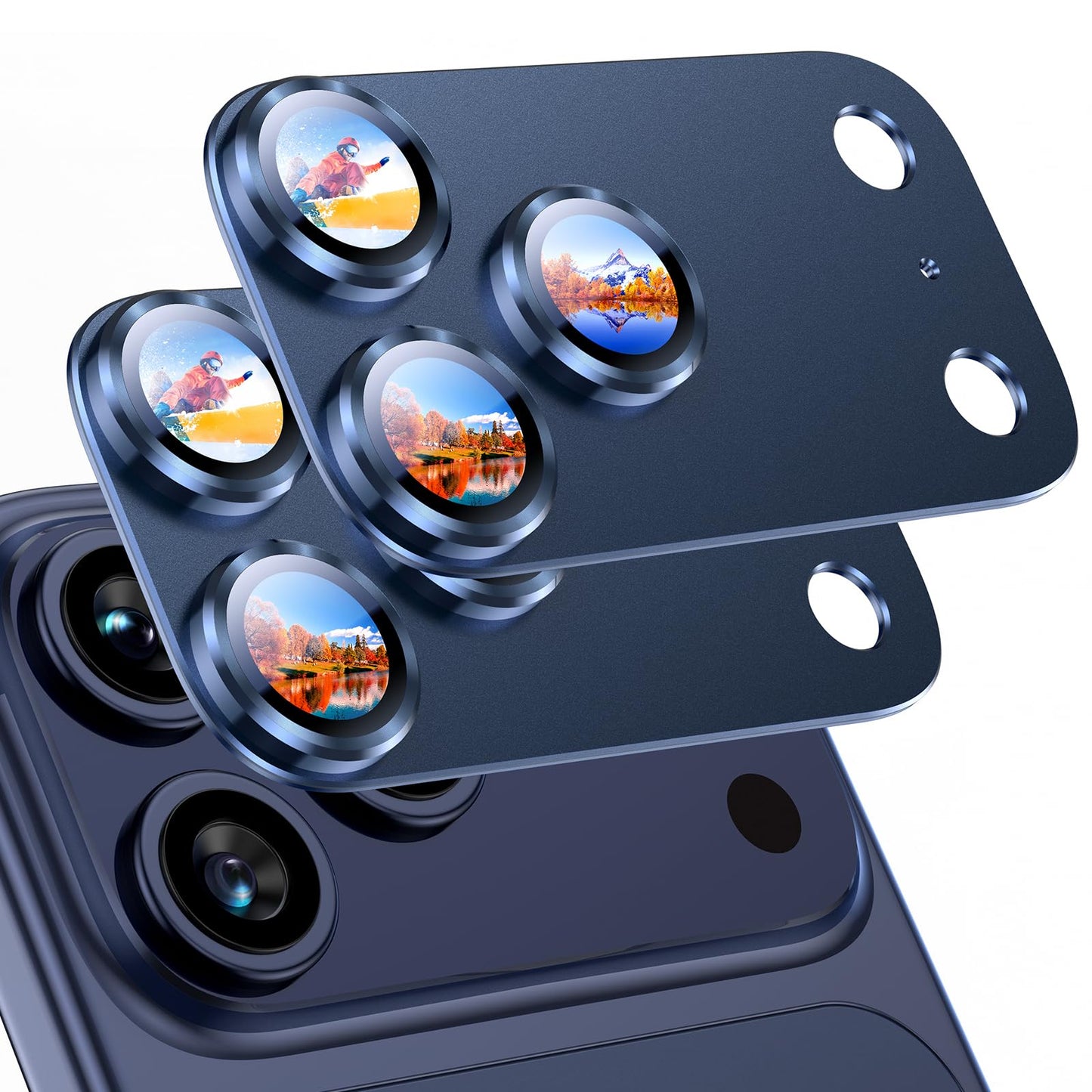 Uyiton Compatible with iPhone 17 Pro Max Camera Lens Protector - [Not Easy to Break][Strong Adsorption][Case-Friendly] Metal Tempered Glass Rear Camera Screen Cover - Deep Blue