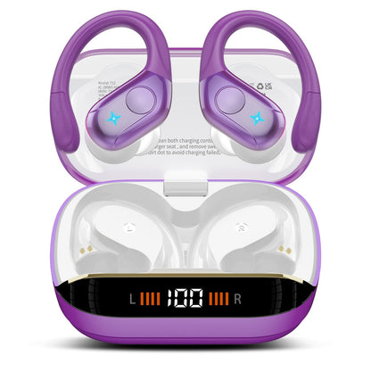 Wireless Earbuds Bluetooth 5.4 Headphones 75H Stereo Deep Bass Sports Over Ear Buds with Earhooks, LED Display Bluetooth Earbuds with 4 ENC Mic, IP7 Waterproof Earphone for Running, Black