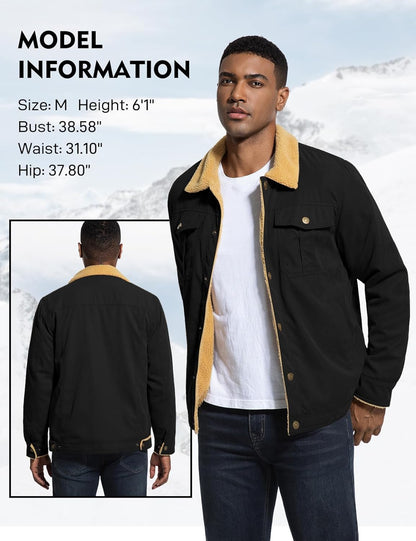 Flygo Men's Winter Jackets Sherpa Lined Fleece Trucker Jacket Thick Warm Lapel Work Cargo Coat Outerwear