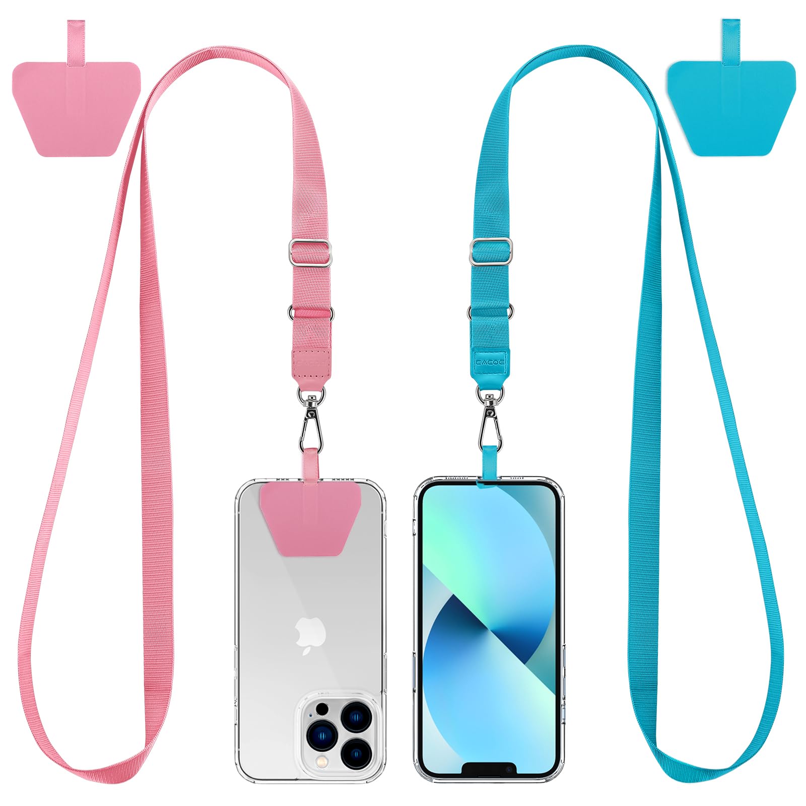 CACOE Phone Lanyard 2 Pack-2× Adjustable Neck Strap,2× Phone Patches,Universal Cell Phone Multifuctional Patch Lanyards Compatible with Most Smartphones(Black+Gray)