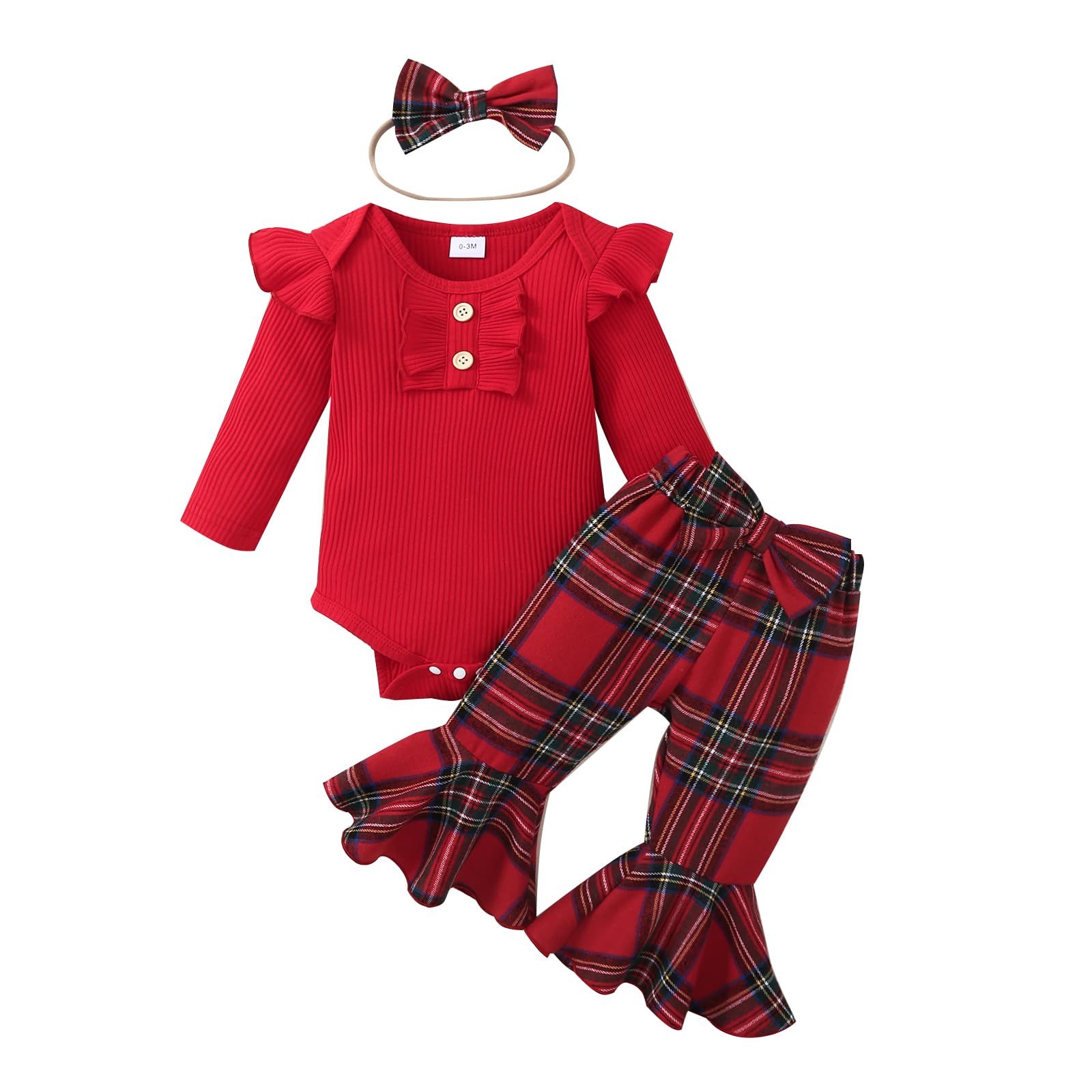 Baby Girl My 1st Christmas Outfits Letter Long Sleeve Romper Tops+Bell Bottom Pants+Headband 3 Pcs Clothes Set